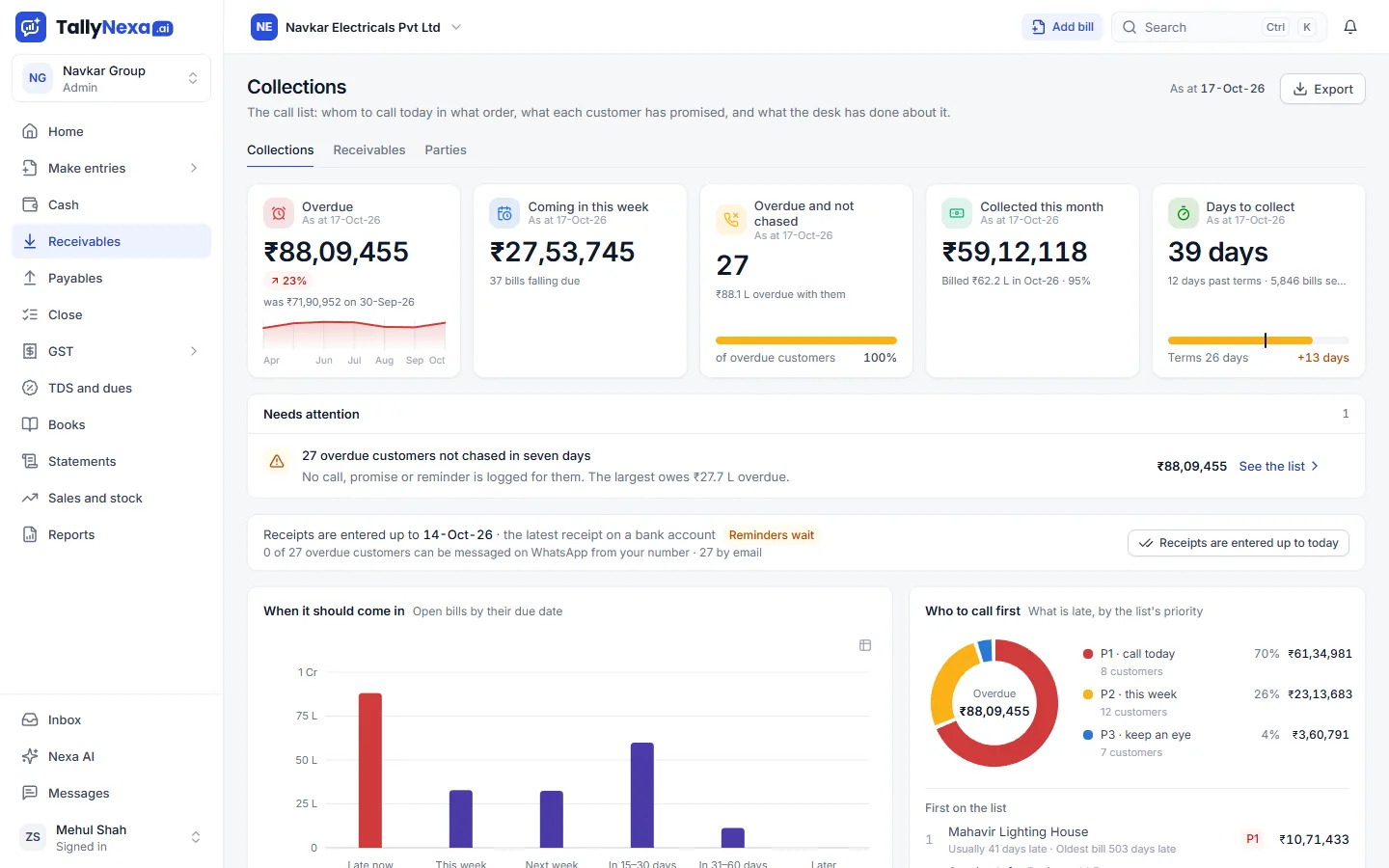 Receivables and collections in TallyNexa