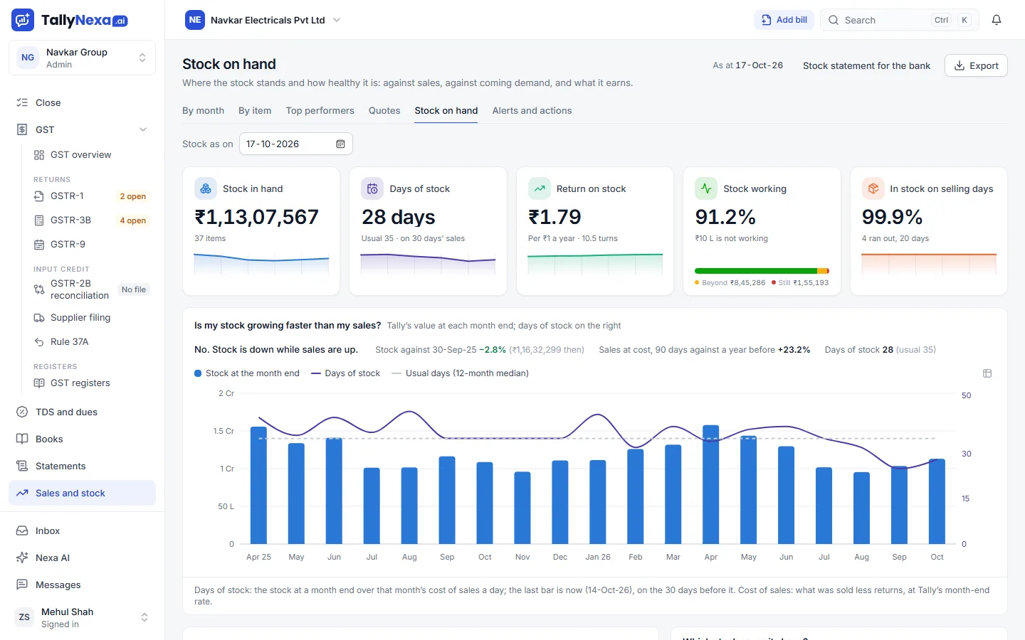 Stock on any day in TallyNexa